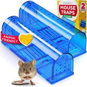 humane mouse traps for indoor, home & outdoor - pack of 2 reusable, catch and release mouse mice traps - no kill, easy set, safe for your kids & pets - instantly remove unwanted rodents from your home