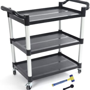 Utility Carts with Wheels, CRAFTFORCE 3-Tier Food Service Cart, Heavy Duty 528lb Capacity Rolling Utility Cart with Lockable Wheels for Office, Kitchen, Garage, Warehouse, 40.5" x 19.5" x 38.5", Black