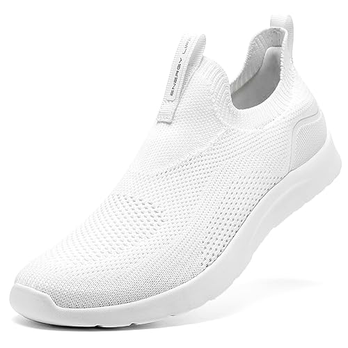 ALEADER Energylife Women's Walking Shoes Slip On Lightweight Sneakers Comfortable Knit Mesh Work Tennis Shopping Shoes White 8 M US Women