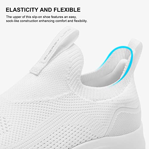 ALEADER Energylife Women's Walking Shoes Slip On Lightweight Sneakers Comfortable Knit Mesh Work Tennis Shopping Shoes White 8 M US Women