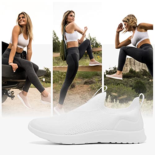 ALEADER Energylife Women's Walking Shoes Slip On Lightweight Sneakers Comfortable Knit Mesh Work Tennis Shopping Shoes White 8 M US Women