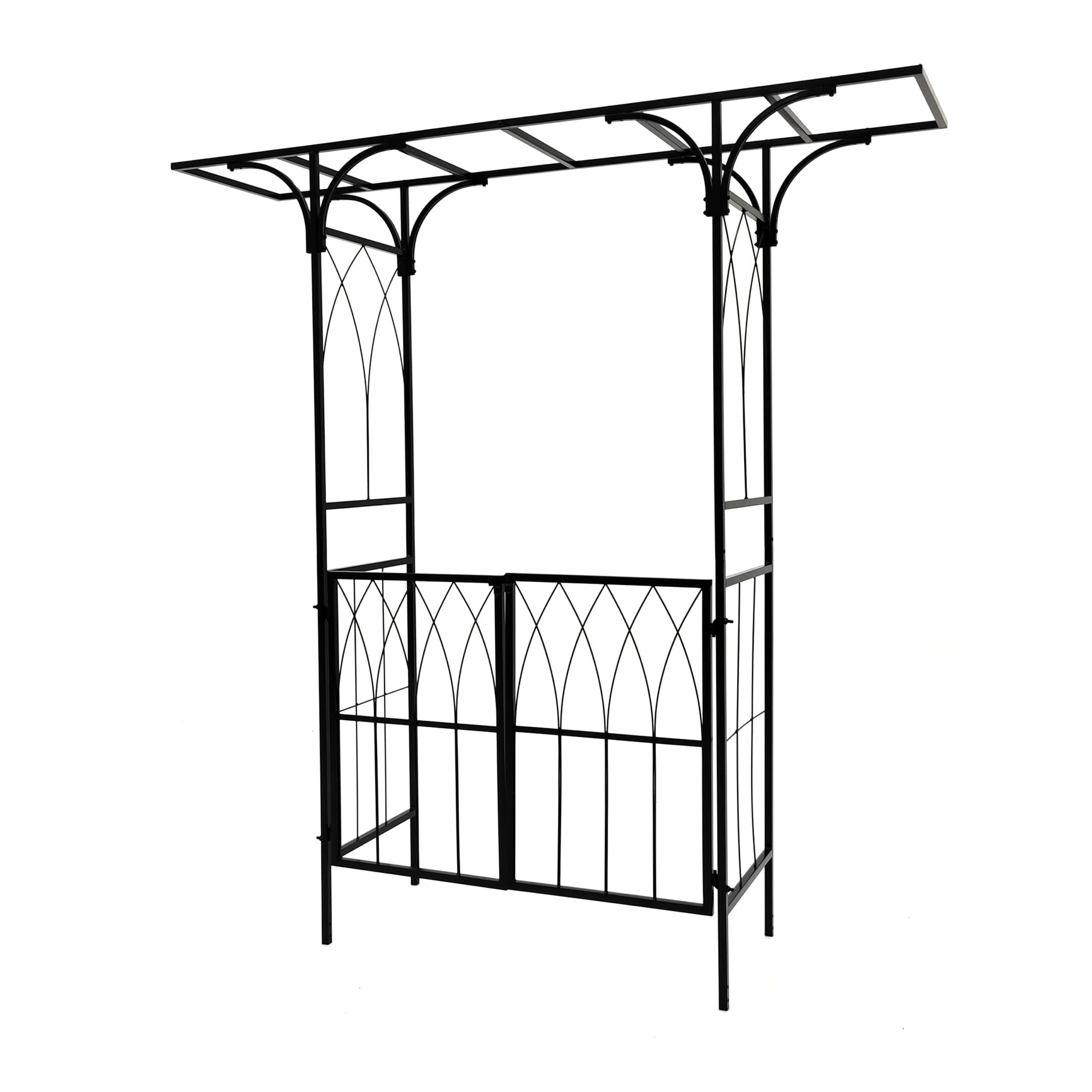 MOOFAR Metal Garden Arch with Double Gate Heavy-Duty Arbor Trellis Arbour Archway for Climbing Plants Support Rack, Outdoor Lawn Backyard Patio Decoration, Matte Black 79.5''L x 82.7''H