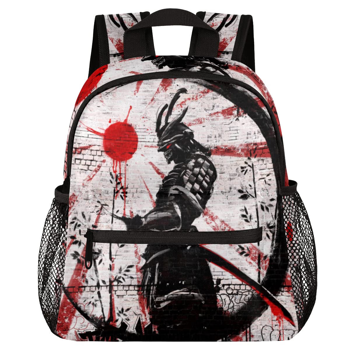 TropicalLife Japanese Samurai Bushido Kids Backpack for School Boys and Girls Vintage Japanese Flag Kindergarten Preschool School Bag with Chest Strap for Back to School