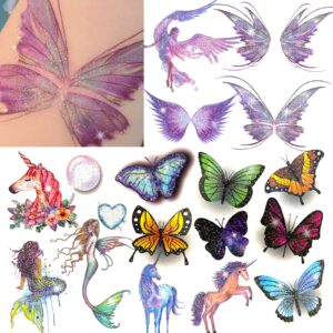 glitter temporary tattoo for girls 16sheets temporary tattoos for kids women colorful butterfly tattoos butterflies wings tattoo stickers waterproof birthday party favors goodie bags stuffers party