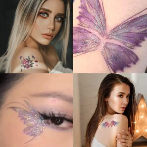Glitter Temporary Tattoo for Girls 16Sheets Temporary Tattoos for kids Women Colorful Butterfly Tattoos Butterflies Wings Tattoo Stickers Waterproof Birthday Party Favors Goodie Bags Stuffers Party