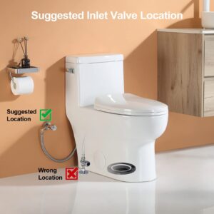 HOROW HR-ST076W Elongated Toilet with Left-Hand Trip Lever, One Piece Toilet for Bathroom, Soft Closing Seat Include, Single Side Flush High Efficiency 1.28 GPF, 12'' Rough-In, White Toilet Bowl