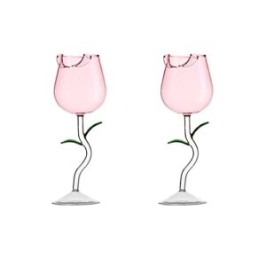 yghqap 5 oz creative rose flower wine glasses set of 2, crystal red wine glasses, rose flower goblet wine cocktail juice glass for party wedding festival bar