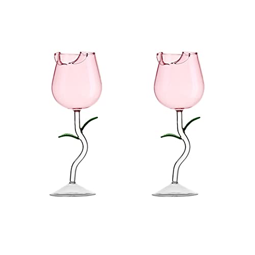 YGHQAP 5 OZ Creative Rose Flower Wine Glasses Set of 2, Crystal Red Wine Glasses, Rose Flower Goblet Wine Cocktail Juice Glass for Party Wedding Festival Bar