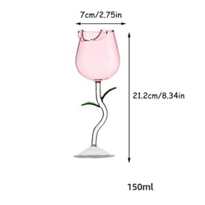 YGHQAP 5 OZ Creative Rose Flower Wine Glasses Set of 2, Crystal Red Wine Glasses, Rose Flower Goblet Wine Cocktail Juice Glass for Party Wedding Festival Bar