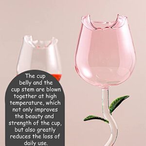 YGHQAP 5 OZ Creative Rose Flower Wine Glasses Set of 2, Crystal Red Wine Glasses, Rose Flower Goblet Wine Cocktail Juice Glass for Party Wedding Festival Bar