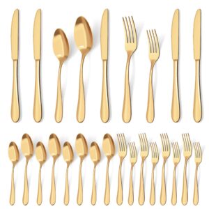 moretoes 20pcs gold silverware set for 4, stainless steel cutlery set, mirror polished flatware sets for home and restaurant, include knife fork spoon set, dishwasher safe