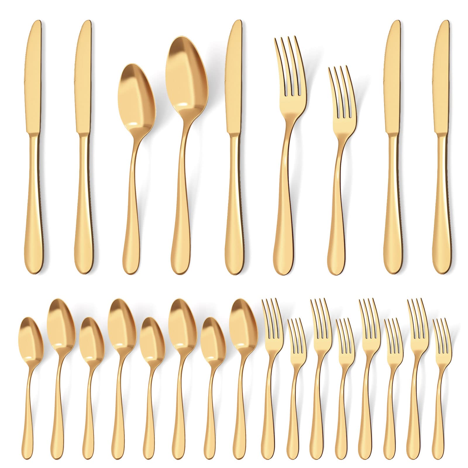 Moretoes 20Pcs Gold Silverware Set for 4, Stainless Steel Cutlery Set, Mirror Polished Flatware Sets for Home and Restaurant, Include Knife Fork Spoon Set, Dishwasher Safe