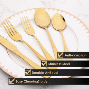 Moretoes 20Pcs Gold Silverware Set for 4, Stainless Steel Cutlery Set, Mirror Polished Flatware Sets for Home and Restaurant, Include Knife Fork Spoon Set, Dishwasher Safe
