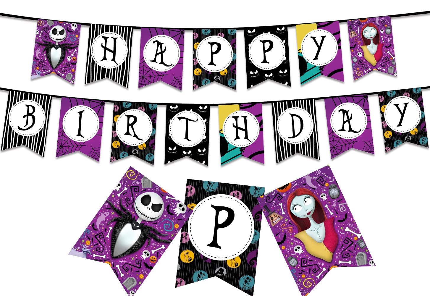 Nightmare Theme Birthday Banner Before Christmas Nightmare Birthday Party Decorations Supplies Jack Skellington and Sally Themed Birthday Banner for Kids Adults Birthday Party Indoor Outdoor Decors
