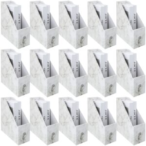 15 packs marble magazine file holder bulk collapsible magazine folder organizer desktop file holder storage box cardboard file rack book bins with labels for a4 size document home school office favors