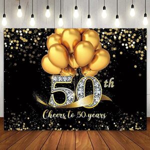 happy 50th birthday backdrop party banner black gold cheers to 50 years glitter dot balloon for women men pography background