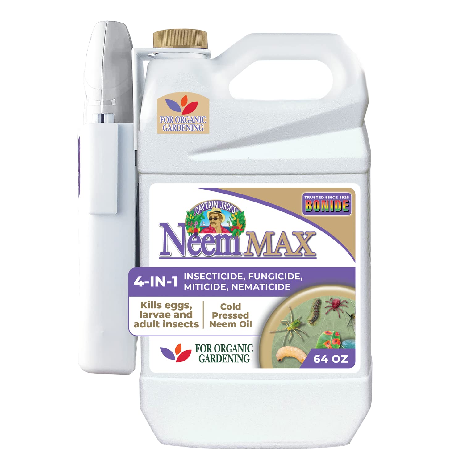 Bonide Captain Jack's 64 oz Neem Max Cold Pressed Neem Oil Spray for Indoor or Outdoor Plants & Organic Gardening