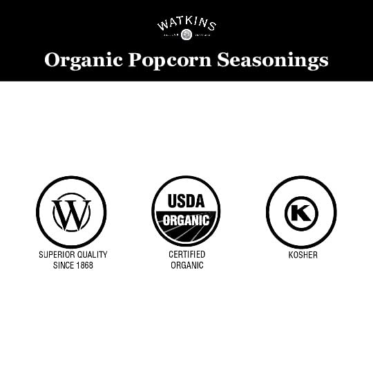 Watkins Popcorn Seasoning Multi-Flavor Variety Pack, 3-Pack (1 White Cheddar 3.3 oz., 1 Butter/Salt 5.3 oz., 1 Ranch 3.6 oz.)