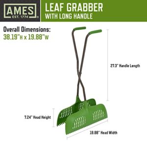 AMES Leaf Grabber Rake with Long Handle & Cushioned Grip for Leaves, Lawn Clippings, Twigs, Yard Waste