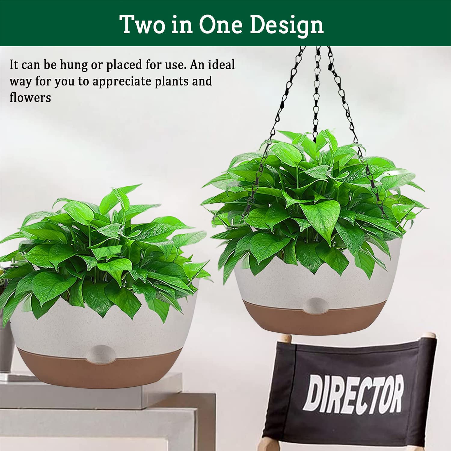 Koalaime Hanging Planter Self Watering 10 Inch, 2 Pack Indoor Outdoor Hanging Baskets, Hanging Flower Pots with Drainage Hole & 2 Kinds of Plant Hangers for Garden Home Decor(Cream)…