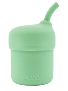 pura my-my silicone straw cup| spill proof, reusable, food grade silicone, plastic-free | for kids, toddlers, babies & infants - (moss)