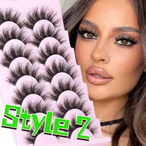 Mink Lashes Fluffy False Eyelashes Natural Look 14-17mm Cat Eye Lashes Pack, 5D Wispy Curly Fake Lashes by TNFVLONEINS - 21 Pairs 3 Styles