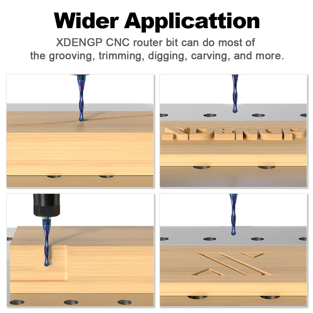 XDENGP Up Cut Ball Nose Router Bit for CNC, 1/8 inch Cutting Diameter and 1 inch Cutting Length 1/4 inch Shank with NACO Coated Carbide End Mill for Wood Side Milling End Milling, Finish Machining