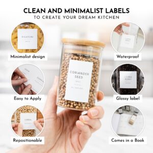 Pantry and Spice Container Labels Combo Pack: 2 in 1 Set of 339 Minimalist Spice Jar & Pantry Stickers for Kitchen Organization, Preprinted Waterproof Food Seasoning Storage Canister Organizing Label