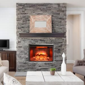 32 inch Electric Fireplace Insert, Heater, Recessed Mounted with Weathered Concrete Interior, 750/1500W, Black