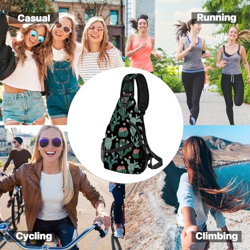 Yrebyou Cactus Sling Bag for Women Crossbody Backpack Travel Shoulder Hiking Bags Waterproof Daypack For Beach Outdoor Camping