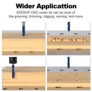 XDENGP 3 Flute Up&Down Cut Compression Spiral Router Bit for CNC, 1/4" Cutting Diameter, 1-1/4" Cutting Length 1/4" Shank with nACo Coated Carbide End Mill for Wood Carving Engraving Grinding Grooving