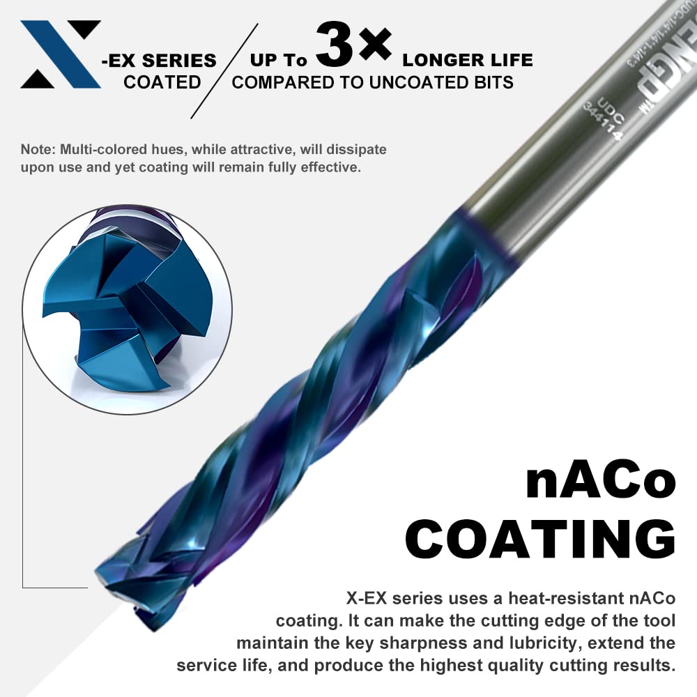 XDENGP 3 Flute Up&Down Cut Compression Spiral Router Bit for CNC, 1/4" Cutting Diameter, 1-1/4" Cutting Length 1/4" Shank with nACo Coated Carbide End Mill for Wood Carving Engraving Grinding Grooving