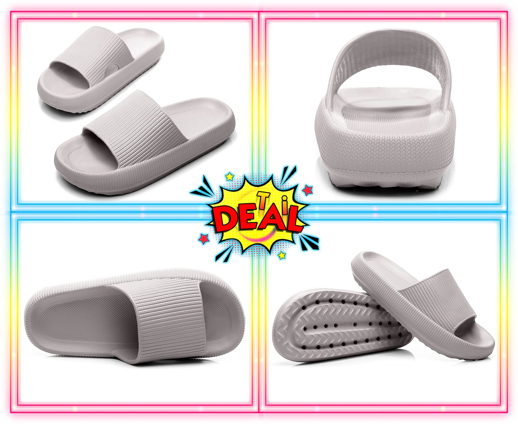 House Slippers For Women & Men - Cloud Slippers Non Slip Pillow Shower Slides Open Toe Comfy Quick Drying Bathroom Sandals For Spa Pool Gym Beach Indoor and Outdoor Grey 4041