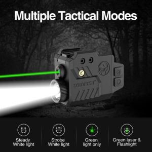 Solofish 700 Lumens Pistol Light Laser Combo, Strobe & Memory Function for Green/Red/Blue Laser and Tactical Light with Slidable Rail Fits Full Size & Compact Guns w/Rail