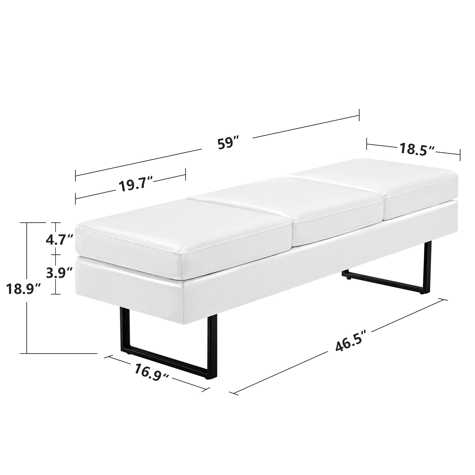 OmySalon Waiting Room Bench for Salon, 59.5'' Reception Bench Office Chair Seating，Faux Leather Guest Lobby Furniture Conference Room Chair for Beauty Barber Barbershop,White