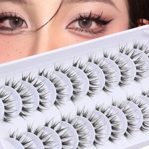 outopen 10 pairs clear band manga lashes natural look 12mm anime lashes spiky japanese korean asian false eyelashes look like individual clusters(y18|12mm)