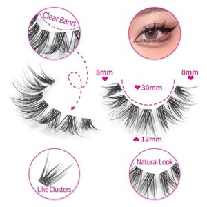 outopen 10 Pairs Clear Band Manga Lashes Natural Look 12MM Anime Lashes Spiky Japanese Korean Asian False Eyelashes Look Like Individual Clusters(Y18|12MM)
