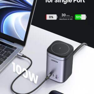 UGREEN MagSafe Charger Stand, Nexode 100W USB C Charger 4 in 1 with 15W MagSafe Wireless Fast Charging Station for iPhone 15 Pro Max/14/13/12, AirPods Pro, MacBook Pro, Galaxy S24