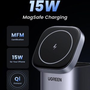 UGREEN MagSafe Charger Stand, Nexode 100W USB C Charger 4 in 1 with 15W MagSafe Wireless Fast Charging Station for iPhone 15 Pro Max/14/13/12, AirPods Pro, MacBook Pro, Galaxy S24