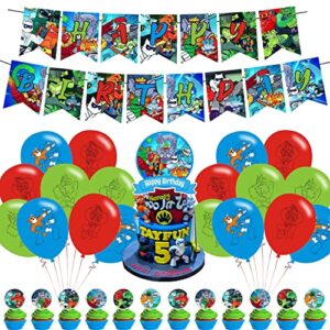 goo jit zu heroes birthday party decorations, goo jit zu heroes tv show party supplies with happy birthday banner, cake topper, cupcake toppers, balloons for boys girls birthday party favors