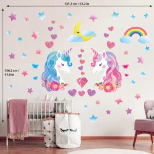 DECOWALL DS8-8068 Unicorn Wall Stickers Decals Kids Bedroom décor Girls Room Pink Furniture for Toddler Decorations Princess Poster Art Baby Nursery