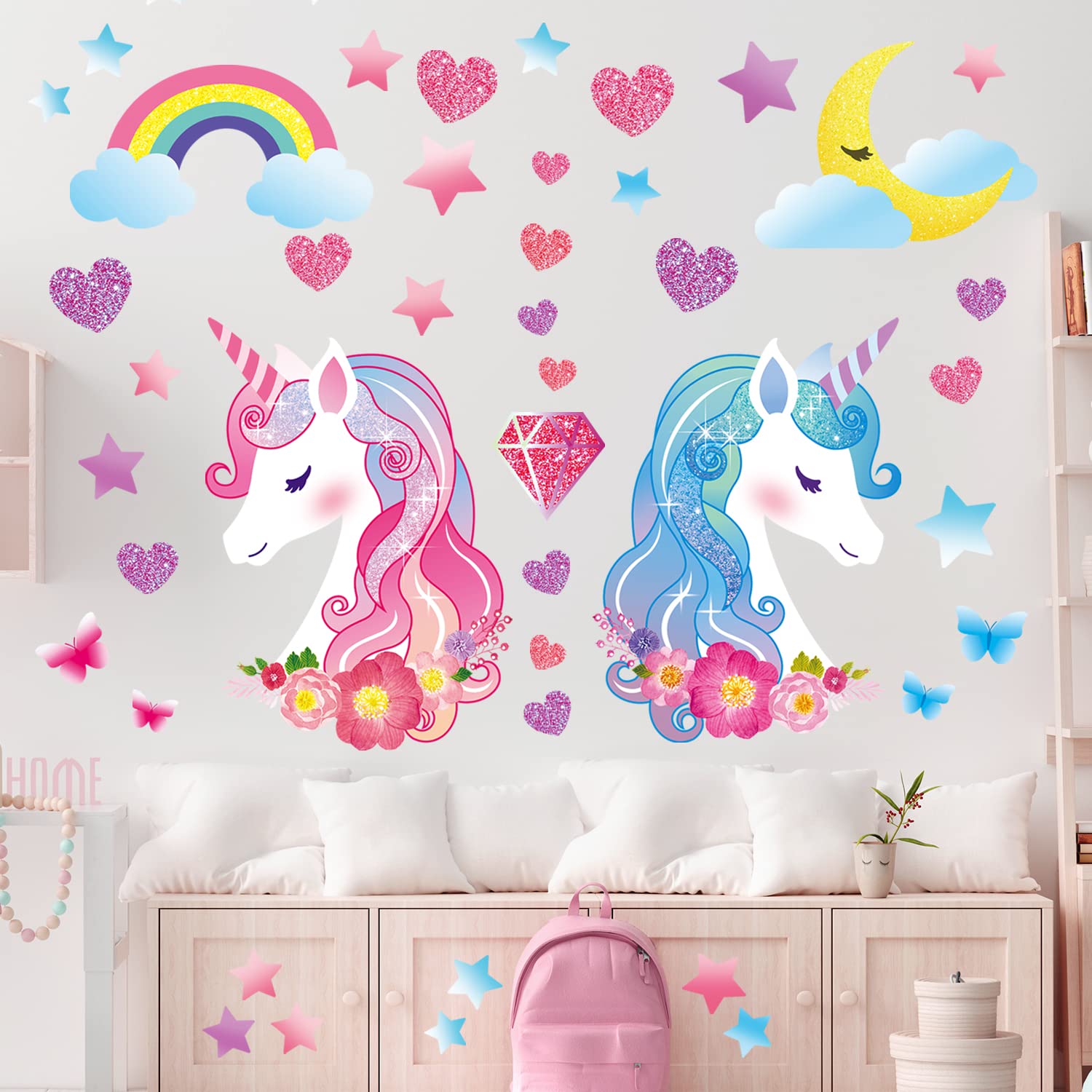 DECOWALL DS8-8068 Unicorn Wall Stickers Decals Kids Bedroom décor Girls Room Pink Furniture for Toddler Decorations Princess Poster Art Baby Nursery