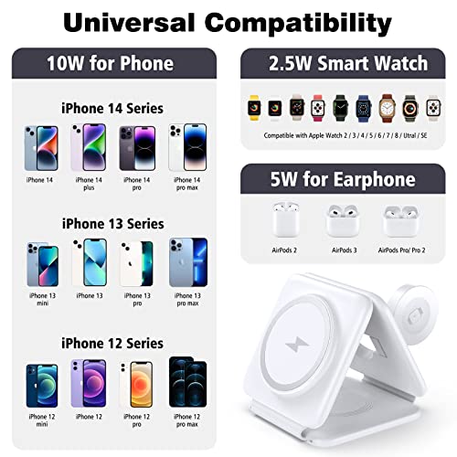 Charging Station for Apple Multiple Devices - 3 in 1 Foldable Magnetic Wireless Charger Dock - Travel Charging Pad for iPhone 15 14 13 12 Pro Max Plus Watch & Airpods