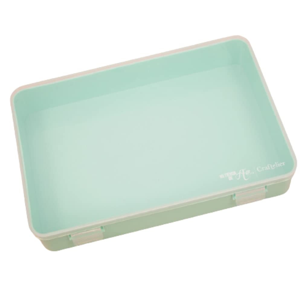 Craftelier - Organiser Box with 1 Compartment for Cardmaking, Scrapbooking and Craft Materials | Dimensions Approx. 26.5 x 17.8 x 4.2 cm (10.4" x 7" x 1.65") - Transparent and Turquoise Colour