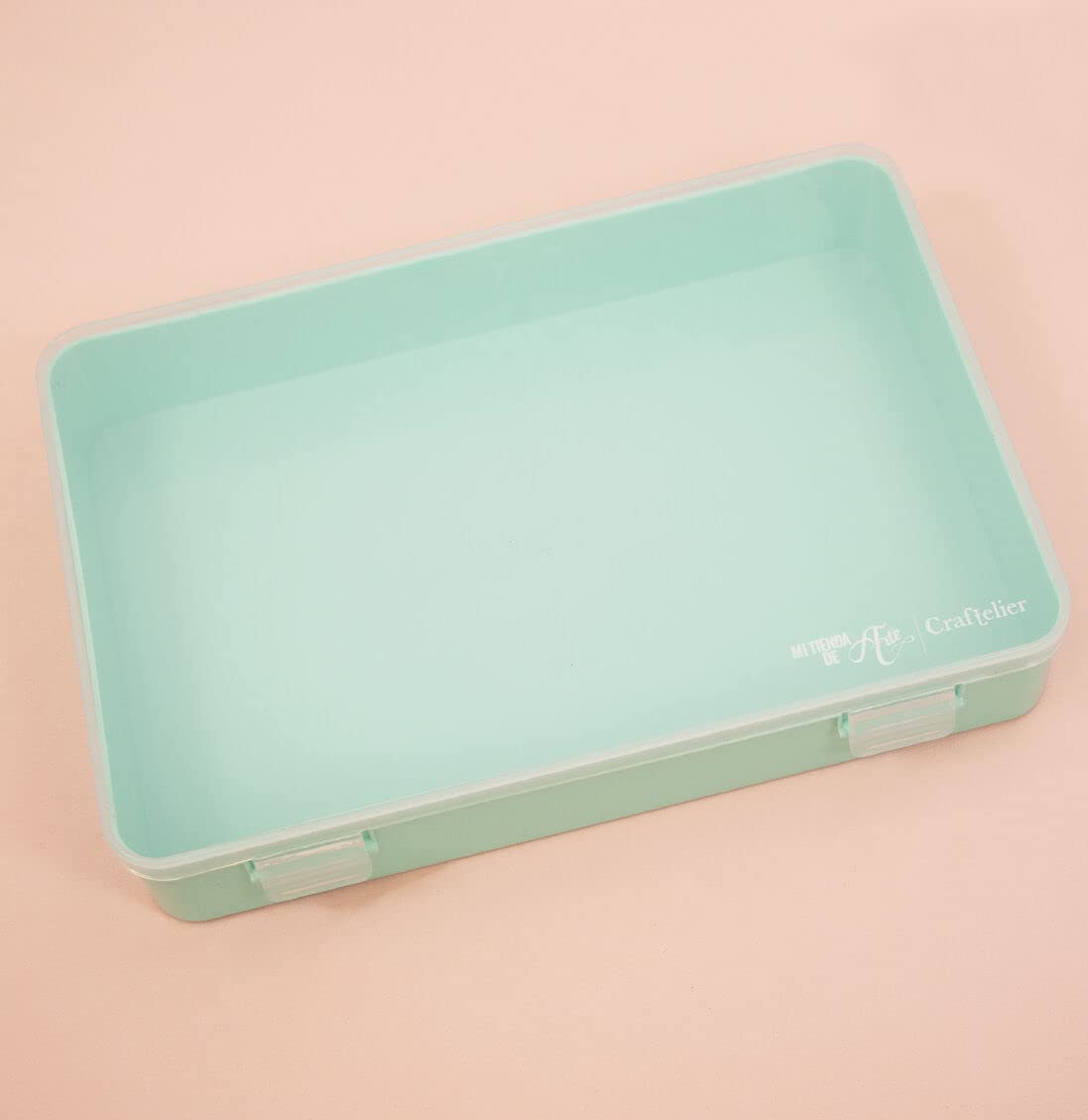 Craftelier - Organiser Box with 1 Compartment for Cardmaking, Scrapbooking and Craft Materials | Dimensions Approx. 26.5 x 17.8 x 4.2 cm (10.4" x 7" x 1.65") - Transparent and Turquoise Colour