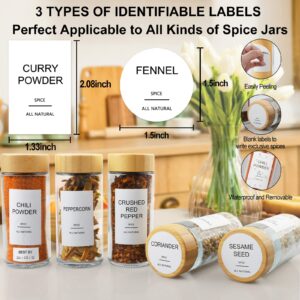 AISIPRIN Glass Spice Jars with 398 Labels-4oz 24 Pcs,Round Seasoning Jars with Bamboo Airtight Lids,Salt and Pepper Shakers Container Set -Shaker Lids, Funnel,Brush and Marker Included