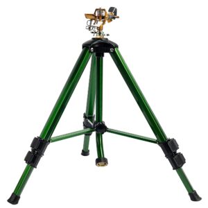 hourleey 1pack extra tall,extends up to 50 inch, heavy duty tripod sprinklers with brass sprinkler head, 360 degree large area coverage, 3/4 inch connector sprinkler for yard lawn garden