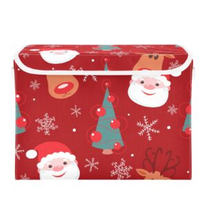 TSENQUE Christmas Reindeer Santa Tree Foldable Storage Boxes with Lids Organizer Basket with Handles for Home Bedroom Office 16.5" L x 12.6" W x 11.8" H