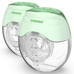 missaa wearable breast pump, high efficient hands free pumps with 3 modes & 8 levels of longest battery led display, double portable electric breast pump fits for most size (13-26mm), green