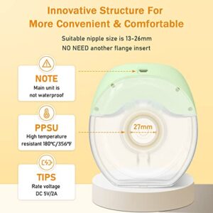 MISSAA Wearable Breast Pump, High Efficient Hands Free Pumps with 3 Modes & 8 Levels of Longest Battery LED Display, Double Portable Electric Breast Pump Fits for Most Size (13-26mm), Green